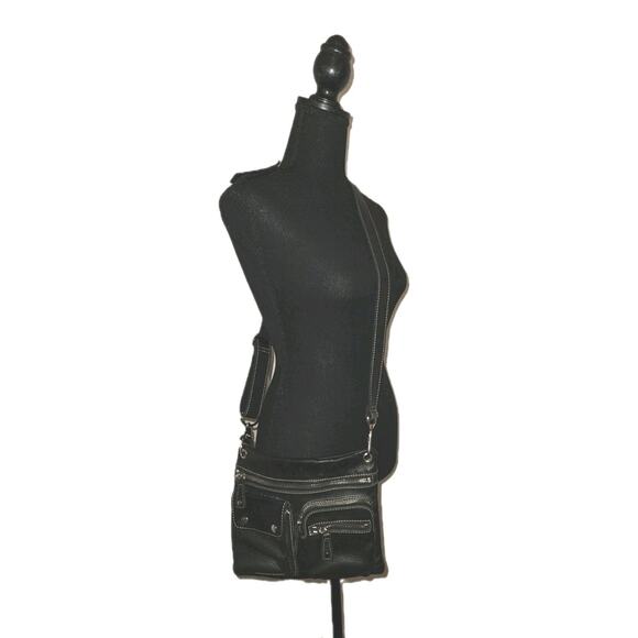 Fossil Multi Pockets Black Leather Crossbody 11x9 - Picture 2 of 10